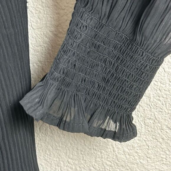 Loft Women's Size M Tall Long Sleeve Crepe Texture Dress Black Belted New - Picture 5 of 13